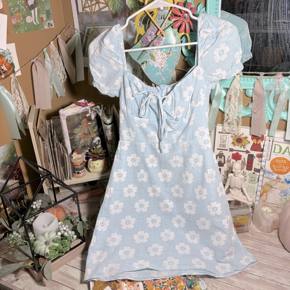 Princess Polly Shelly Floral Mini Dress Blue & White Women’s Size US 0 Milkmaid